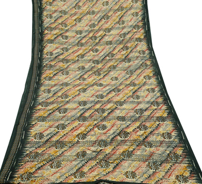 Indian Vintage Sari Multi & Green Pure Cotton Printed Sarees Craft Fabric 5Yd Soft Sewing Sarong Wrap Boho Floral Quilting Upcycle Crafting
