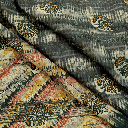 Indian Vintage Sari Multi & Green Pure Cotton Printed Sarees Craft Fabric 5Yd Soft Sewing Sarong Wrap Boho Floral Quilting Upcycle Crafting