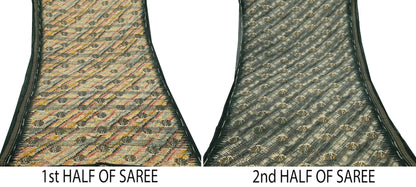 Indian Vintage Sari Multi & Green Pure Cotton Printed Sarees Craft Fabric 5Yd Soft Sewing Sarong Wrap Boho Floral Quilting Upcycle Crafting