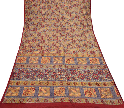 Indian Vintage Saree Multi 100% Pure Silk Printed Saree Sari Fabric 5yard Sewing Craft DressMaking  Soft Abstract
