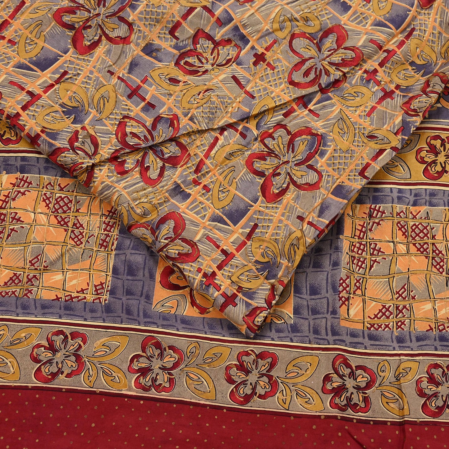 Indian Vintage Saree Multi 100% Pure Silk Printed Saree Sari Fabric 5yard Sewing Craft DressMaking  Soft Abstract