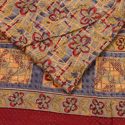 Indian Vintage Saree Multi 100% Pure Silk Printed Saree Sari Fabric 5yard Sewing Craft DressMaking  Soft Abstract