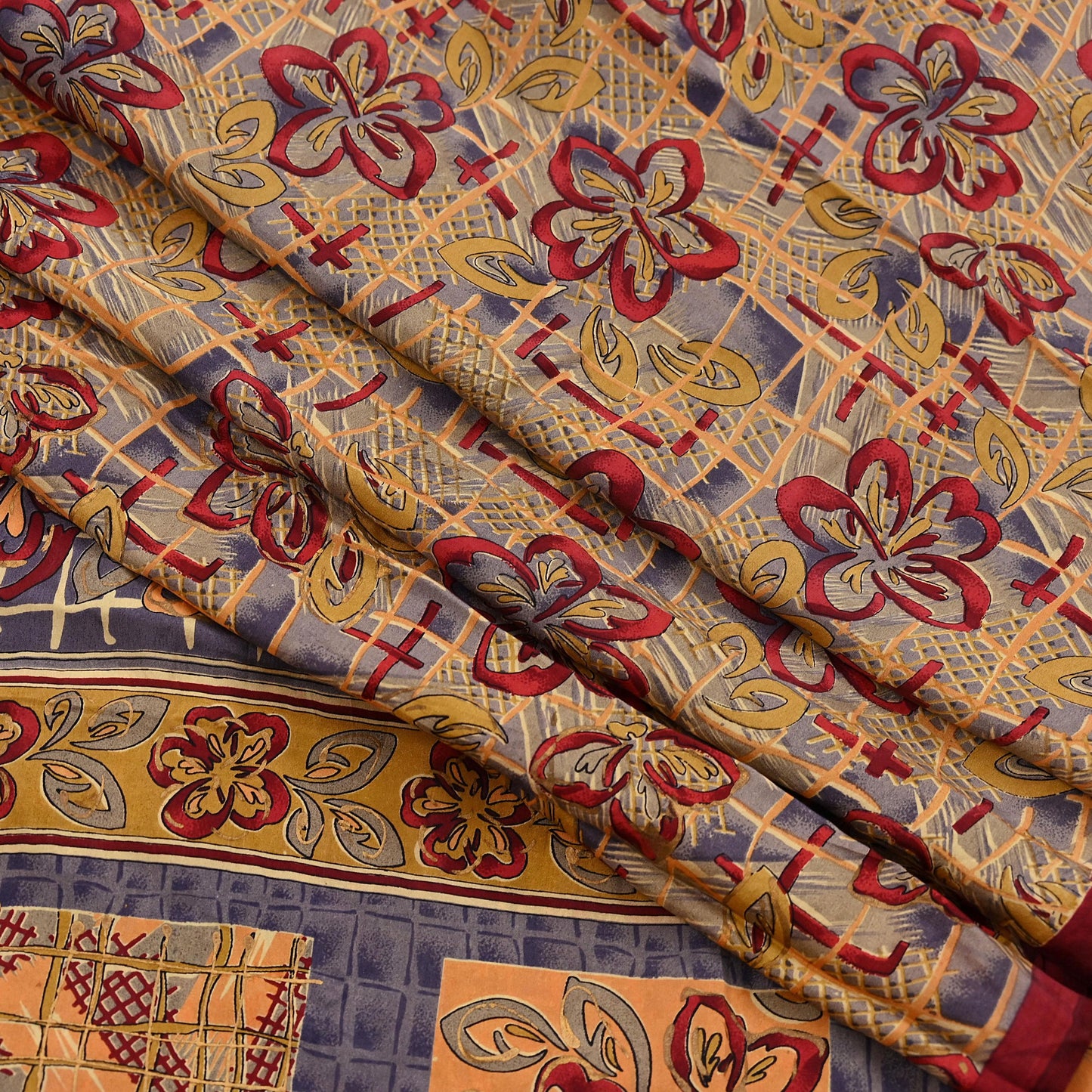 Indian Vintage Saree Multi 100% Pure Silk Printed Saree Sari Fabric 5yard Sewing Craft DressMaking  Soft Abstract