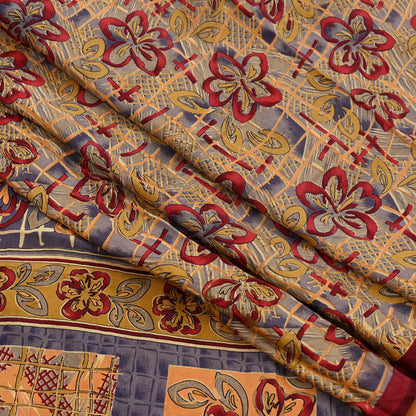 Indian Vintage Saree Multi 100% Pure Silk Printed Saree Sari Fabric 5yard Sewing Craft DressMaking  Soft Abstract