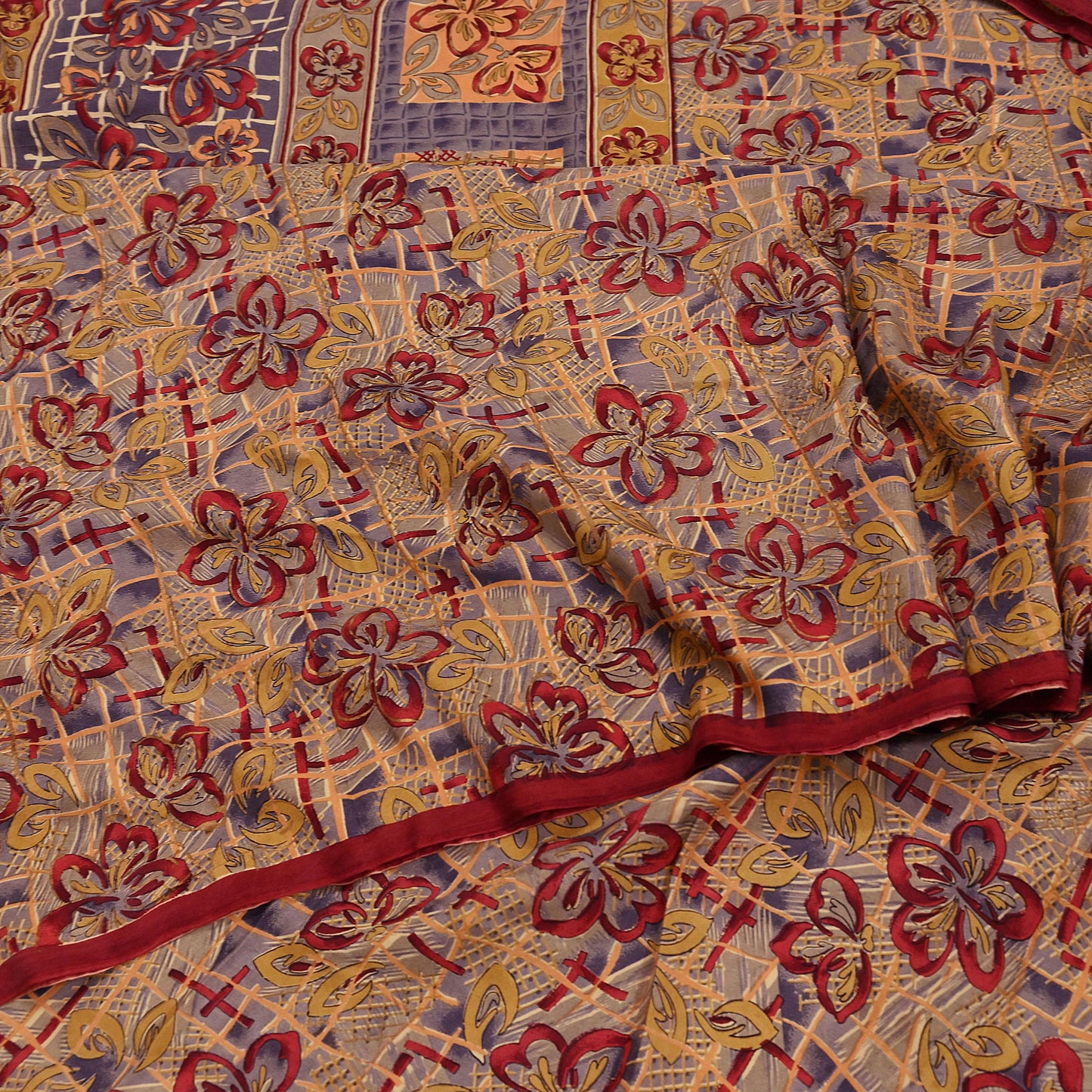 Indian Vintage Saree Multi 100% Pure Silk Printed Saree Sari Fabric 5yard Sewing Craft DressMaking  Soft Abstract