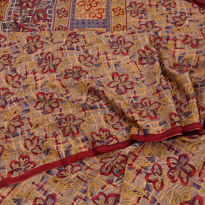 Indian Vintage Saree Multi 100% Pure Silk Printed Saree Sari Fabric 5yard Sewing Craft DressMaking  Soft Abstract