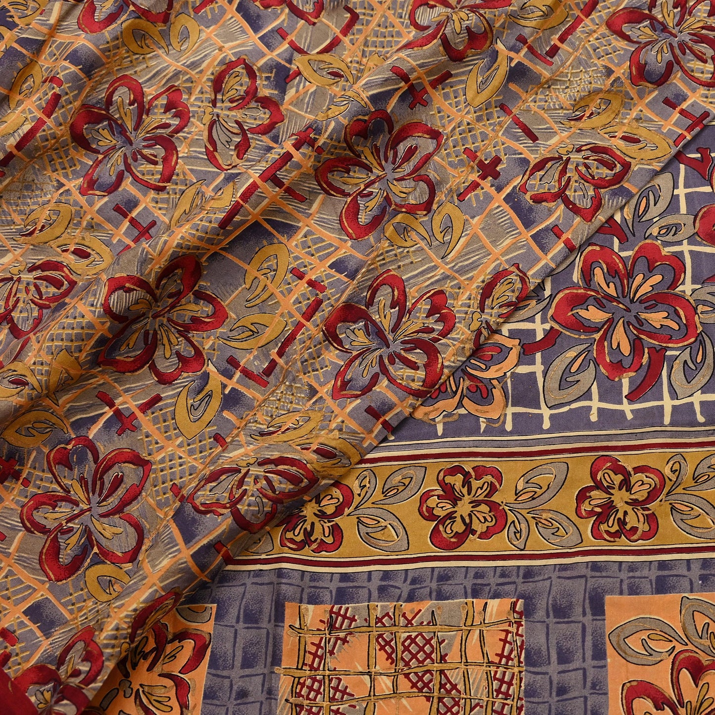 Indian Vintage Saree Multi 100% Pure Silk Printed Saree Sari Fabric 5yard Sewing Craft DressMaking  Soft Abstract