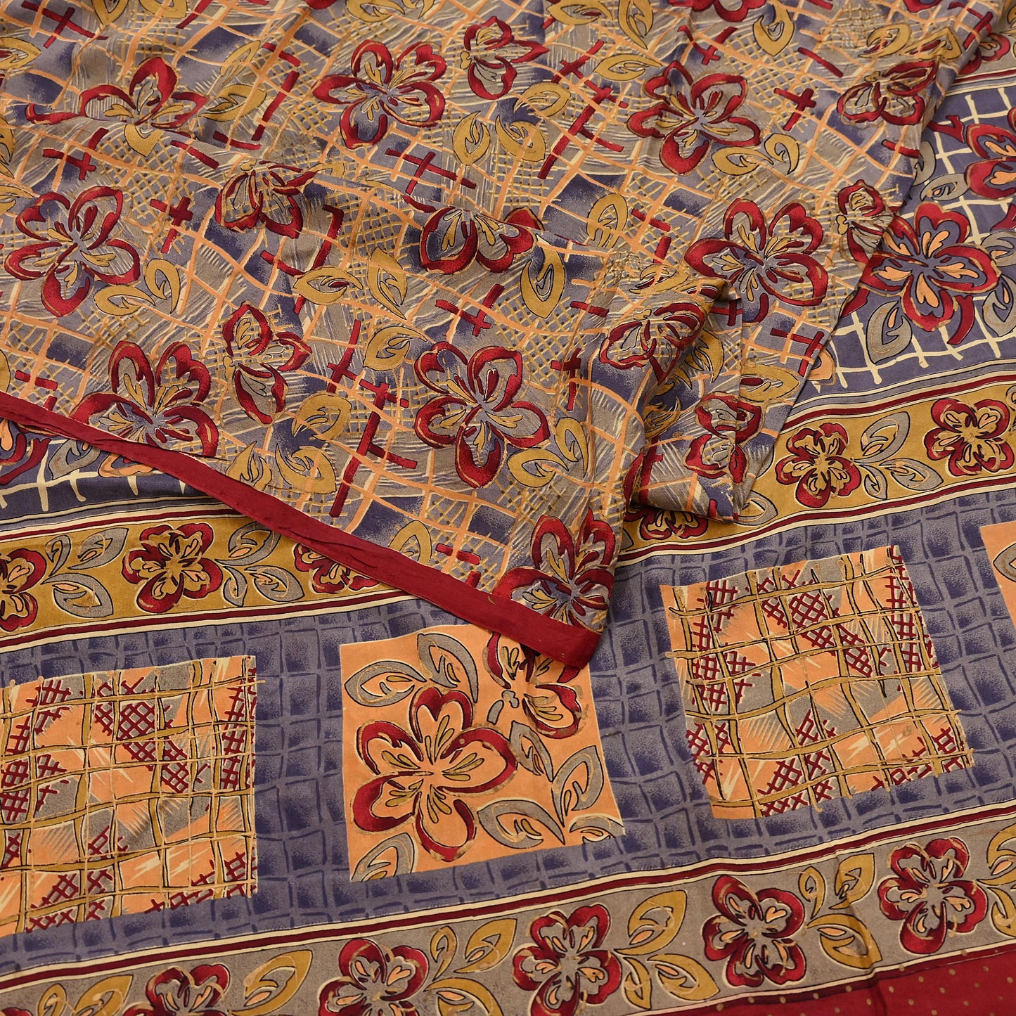 Indian Vintage Saree Multi 100% Pure Silk Printed Saree Sari Fabric 5yard Sewing Craft DressMaking  Soft Abstract