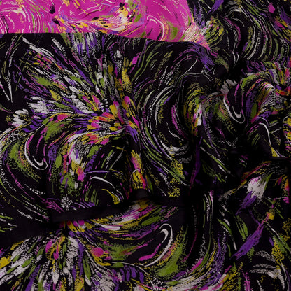 Indian Vintage Sari Pink & Black Printed Pure Silk Sarees 5yd Sewing Craft Fabric Floral Dress Making Soft Quilting Crafting Upcycle Used