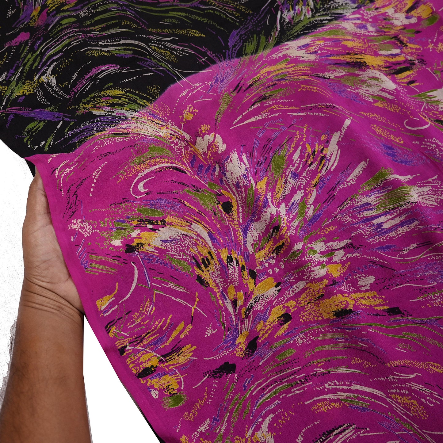 Indian Vintage Sari Pink & Black Printed Pure Silk Sarees 5yd Sewing Craft Fabric Floral Dress Making Soft Quilting Crafting Upcycle Used