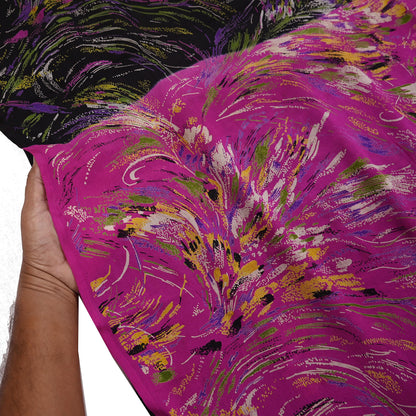 Indian Vintage Sari Pink & Black Printed Pure Silk Sarees 5yd Sewing Craft Fabric Floral Dress Making Soft Quilting Crafting Upcycle Used