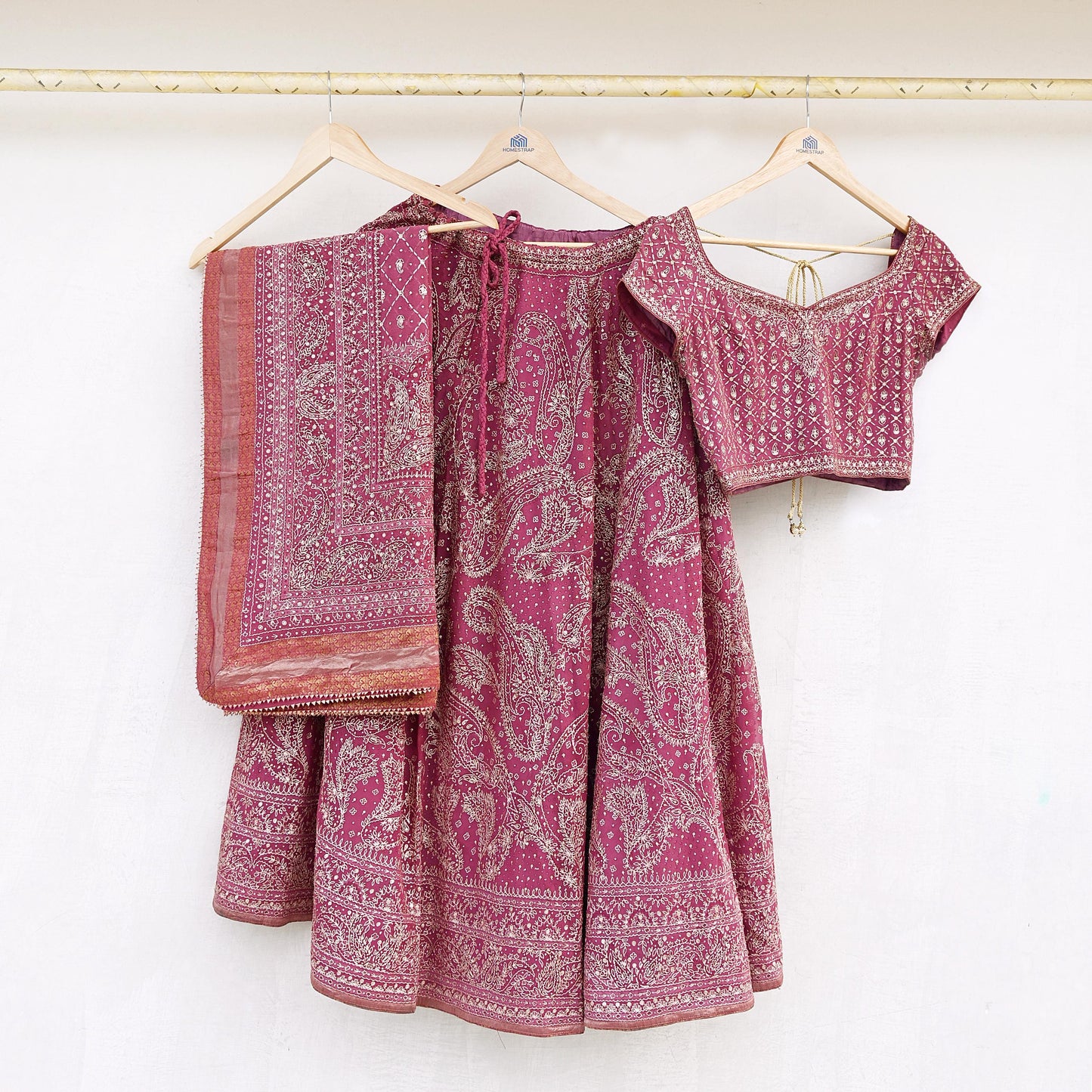 Indian Pre-owned Onion Pink Pure Georgette Silk Hand Embroidered Ritu Kumar Designer Lehenga 3pcs Set Ethnic Bollywood Party Wear