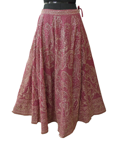 Indian Pre-owned Onion Pink Pure Georgette Silk Hand Embroidered Ritu Kumar Designer Lehenga 3pcs Set Ethnic Bollywood Party Wear