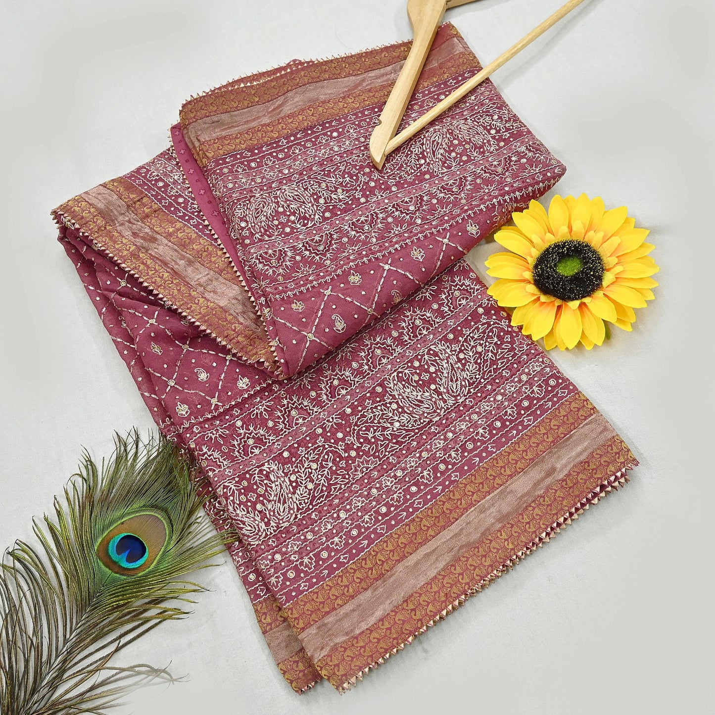 Indian Pre-owned Onion Pink Pure Georgette Silk Hand Embroidered Ritu Kumar Designer Lehenga 3pcs Set Ethnic Bollywood Party Wear