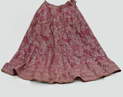 Indian Pre-owned Onion pink Pure Georgette Silk Hand Embroidered Ritu Kumar Designer Lehenga/Skirt Ethnic Bollywood Party Wear