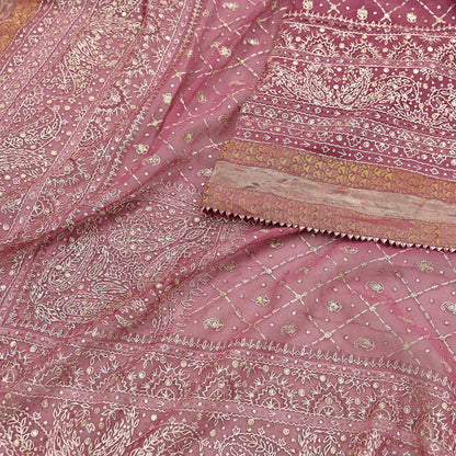 Indian Vintage Heavy Onion Pink Dupatta Pure Georgette Silk Long Stole Hand Embroidered Designer By Ritu Kumar Scarves Scarf Zari Zardozi