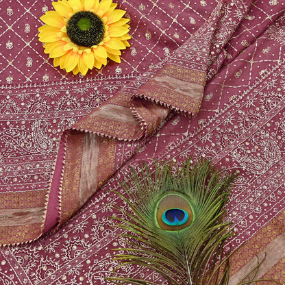 Indian Vintage Heavy Onion Pink Dupatta Pure Georgette Silk Long Stole Hand Embroidered Designer By Ritu Kumar Scarves Scarf Zari Zardozi