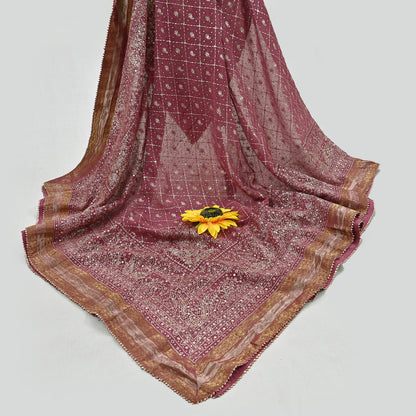 Indian Vintage Heavy Onion Pink Dupatta Pure Georgette Silk Long Stole Hand Embroidered Designer By Ritu Kumar Scarves Scarf Zari Zardozi