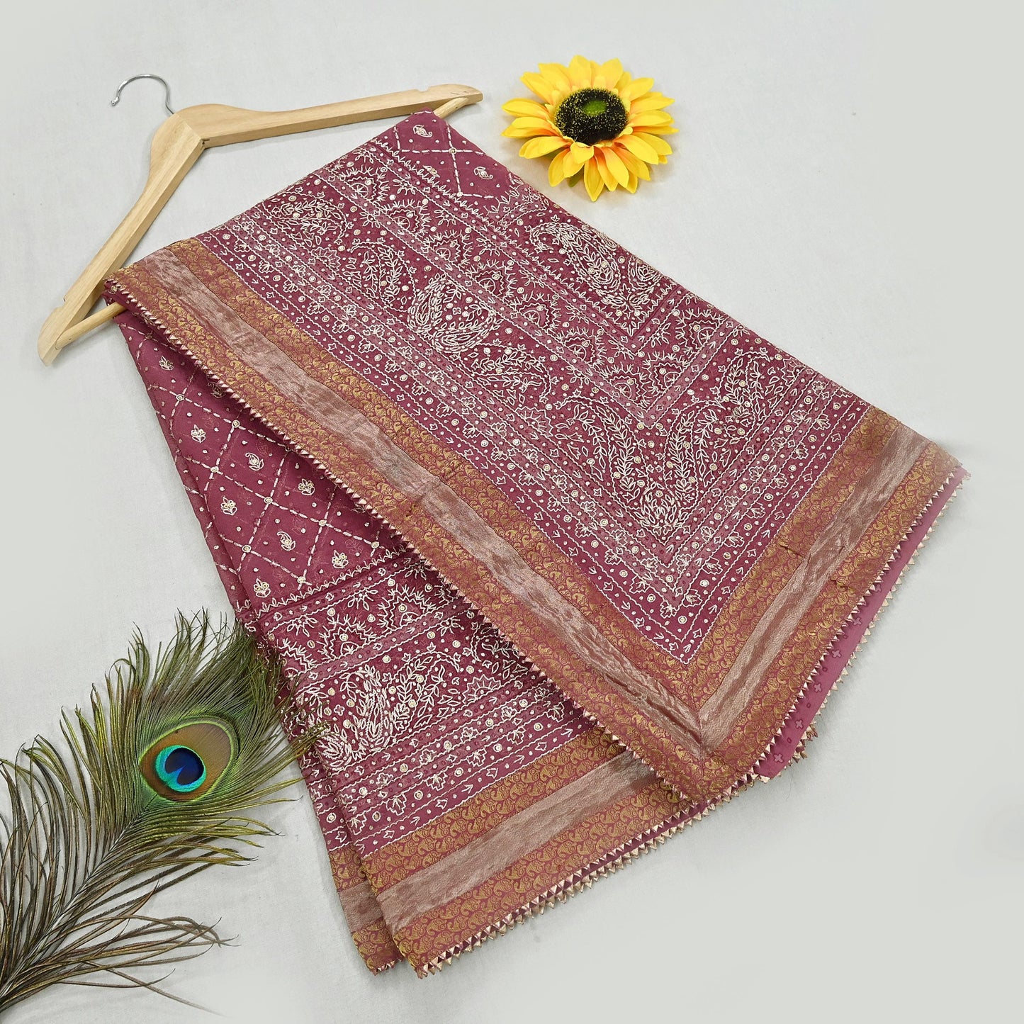 Indian Vintage Heavy Onion Pink Dupatta Pure Georgette Silk Long Stole Hand Embroidered Designer By Ritu Kumar Scarves Scarf Zari Zardozi