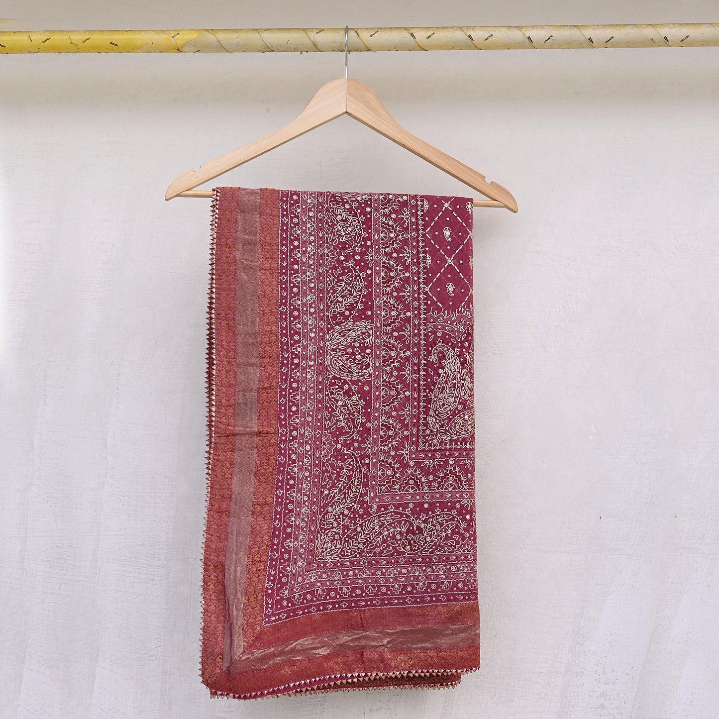 Indian Vintage Heavy Onion Pink Dupatta Pure Georgette Silk Long Stole Hand Embroidered Designer By Ritu Kumar Scarves Scarf Zari Zardozi