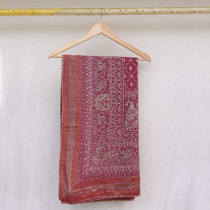 Indian Vintage Heavy Onion Pink Dupatta Pure Georgette Silk Long Stole Hand Embroidered Designer By Ritu Kumar Scarves Scarf Zari Zardozi