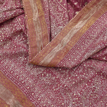 Indian Vintage Heavy Onion Pink Dupatta Pure Georgette Silk Long Stole Hand Embroidered Designer By Ritu Kumar Scarves Scarf Zari Zardozi
