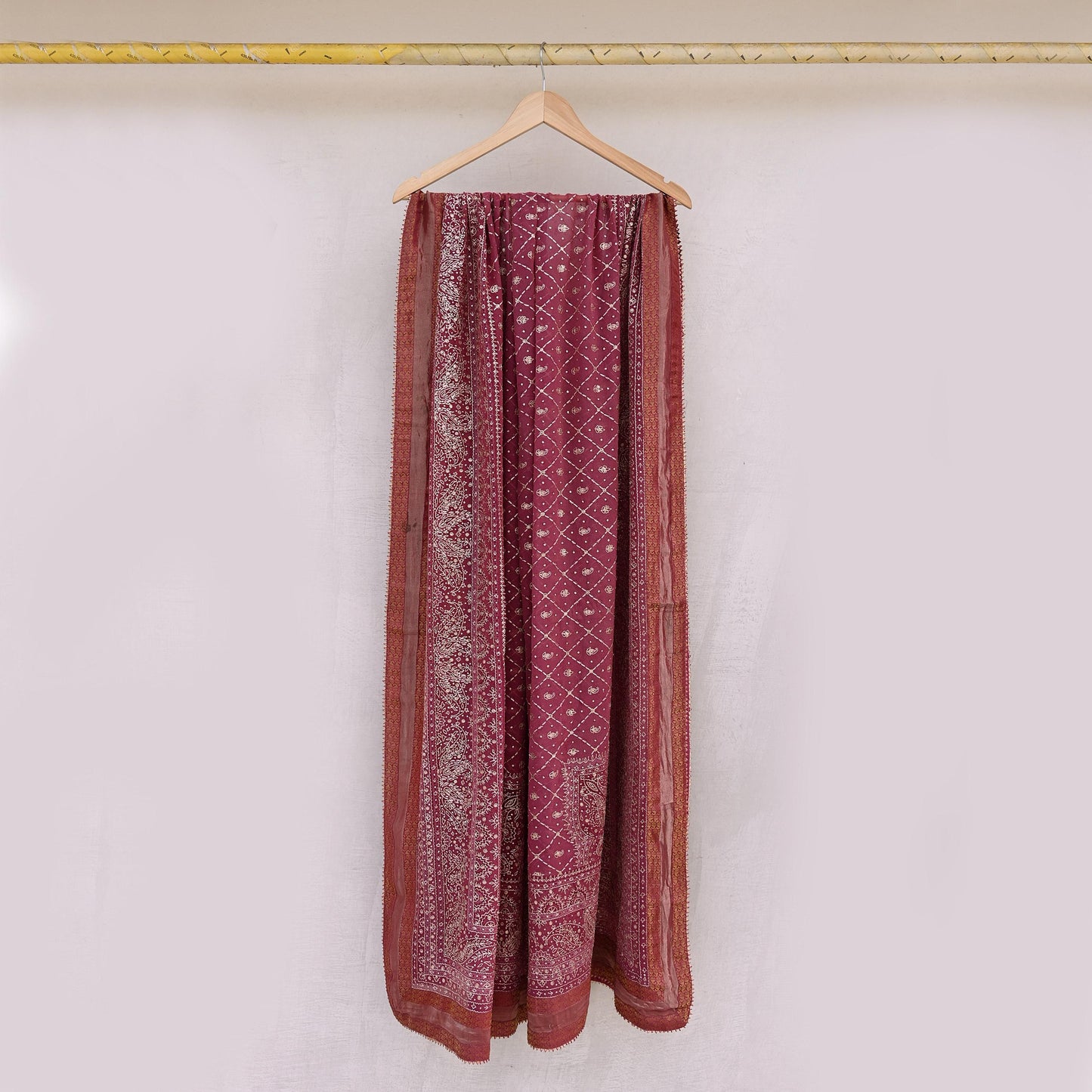 Indian Vintage Heavy Onion Pink Dupatta Pure Georgette Silk Long Stole Hand Embroidered Designer By Ritu Kumar Scarves Scarf Zari Zardozi