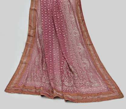 Indian Vintage Heavy Onion Pink Dupatta Pure Georgette Silk Long Stole Hand Embroidered Designer By Ritu Kumar Scarves Scarf Zari Zardozi