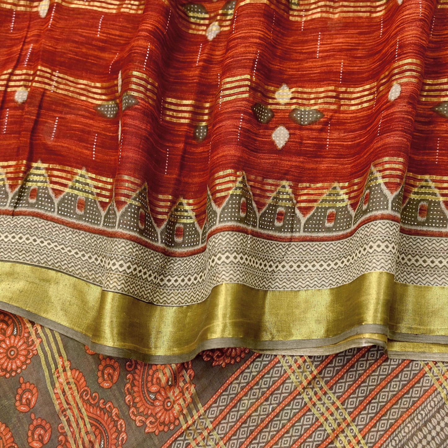 Indian Vintage Sari Printed Pure Cotton Saree Craft Fabric 5Yd Sewing Sarong Wrap Boho Floral Crafting Upcycle Quilting