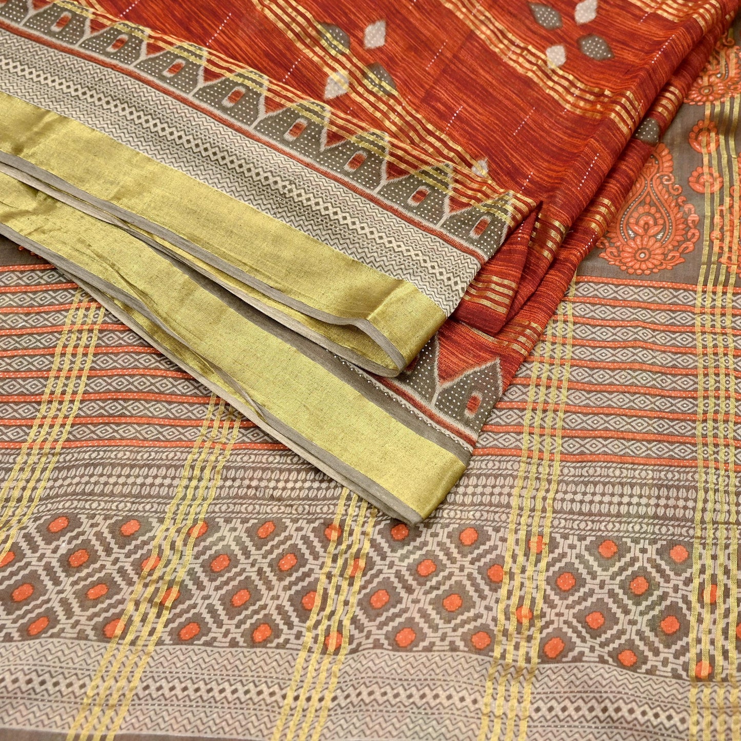 Indian Vintage Sari Printed Pure Cotton Saree Craft Fabric 5Yd Sewing Sarong Wrap Boho Floral Crafting Upcycle Quilting