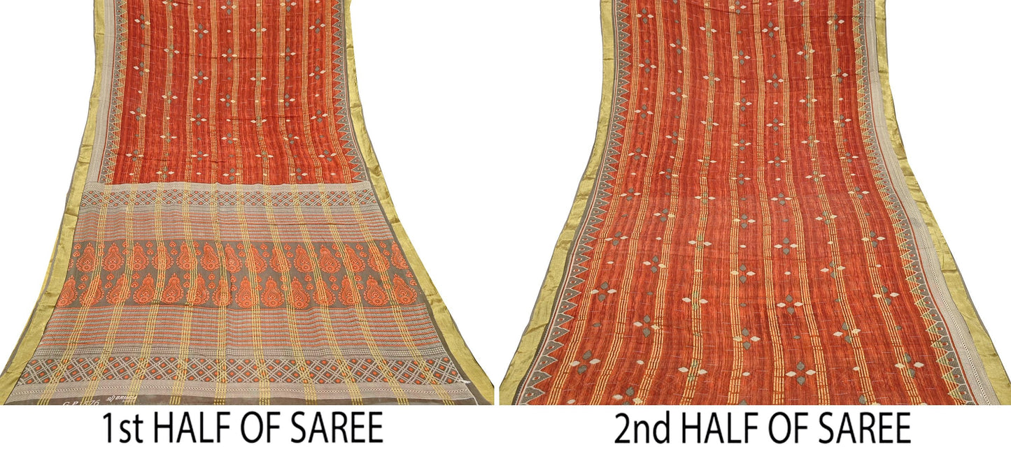 Indian Vintage Sari Printed Pure Cotton Saree Craft Fabric 5Yd Sewing Sarong Wrap Boho Floral Crafting Upcycle Quilting