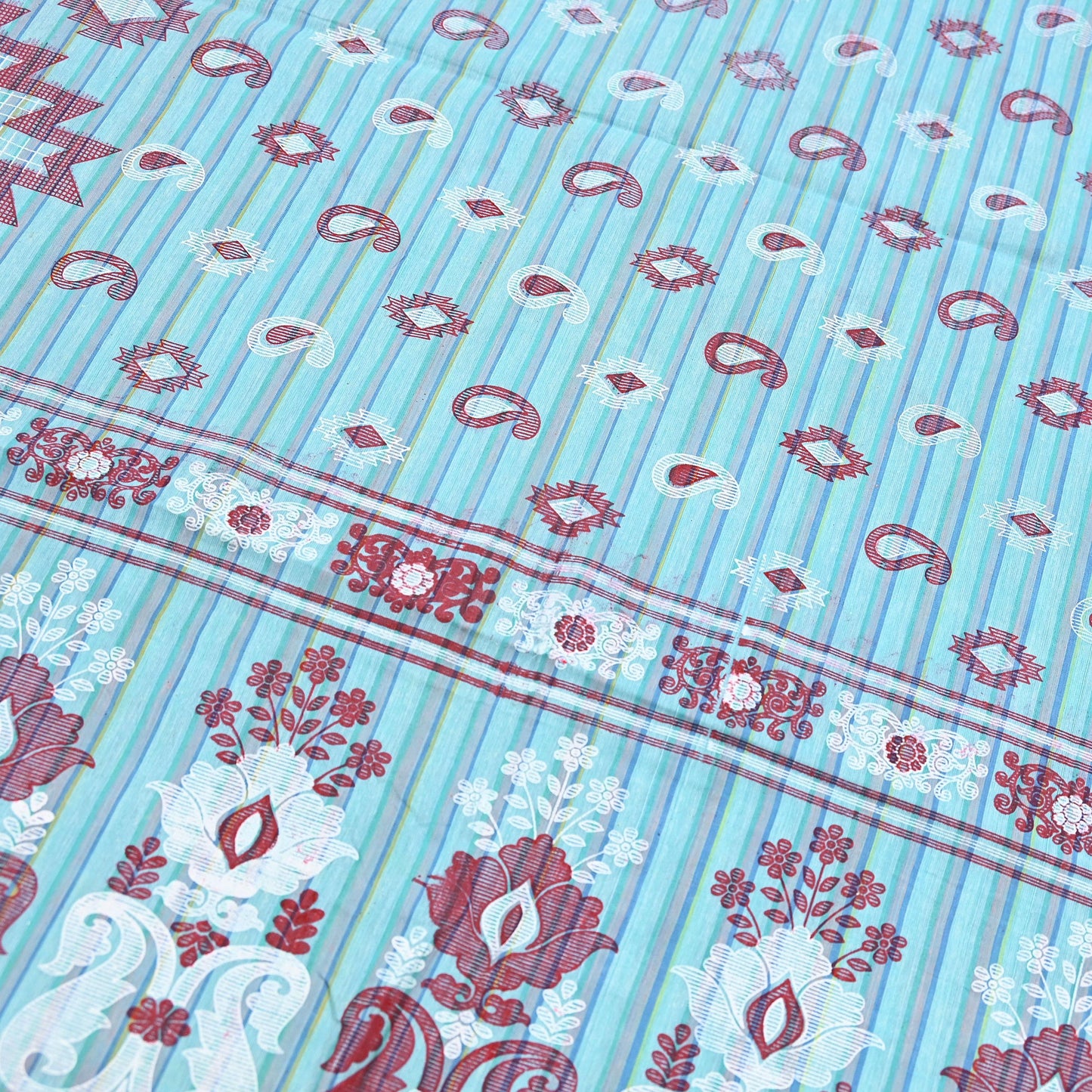 Indian Vintage Sari Green Hand Painted Pure Cotton Sarees Craft Fabric 5Yard Sewing Sarong Wrap Boho Dress making Crafting Upcycle Geometric