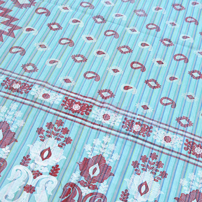 Indian Vintage Sari Green Hand Painted Pure Cotton Sarees Craft Fabric 5Yard Sewing Sarong Wrap Boho Dress making Crafting Upcycle Geometric