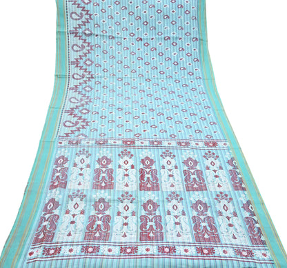 Indian Vintage Sari Green Hand Painted Pure Cotton Sarees Craft Fabric 5Yard Sewing Sarong Wrap Boho Dress making Crafting Upcycle Geometric