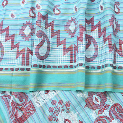 Indian Vintage Sari Green Hand Painted Pure Cotton Sarees Craft Fabric 5Yard Sewing Sarong Wrap Boho Dress making Crafting Upcycle Geometric