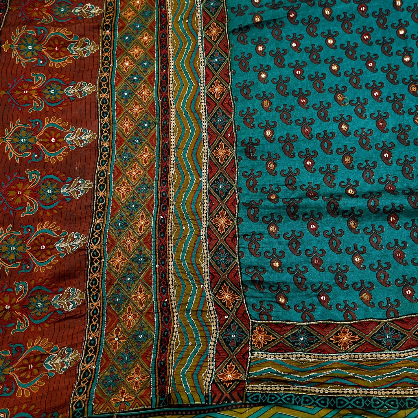 Indian Vintage Sari Green Pure Silk Hand Embroidered Sarees 5Yd Craft Fabric Sewing soft Quilting Crafting Upcycle Ethnic Bollywood sarees