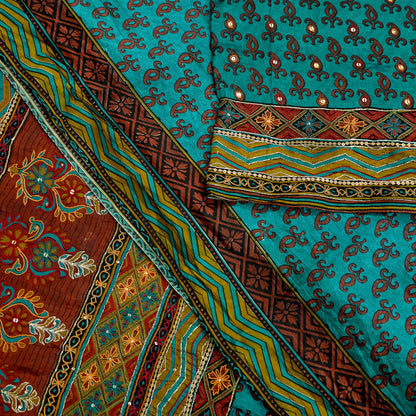 Indian Vintage Sari Green Pure Silk Hand Embroidered Sarees 5Yd Craft Fabric Sewing soft Quilting Crafting Upcycle Ethnic Bollywood sarees