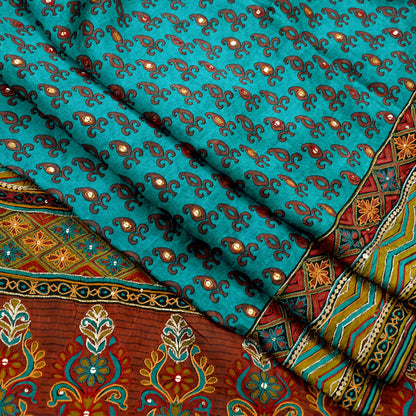 Indian Vintage Sari Green Pure Silk Hand Embroidered Sarees 5Yd Craft Fabric Sewing soft Quilting Crafting Upcycle Ethnic Bollywood sarees