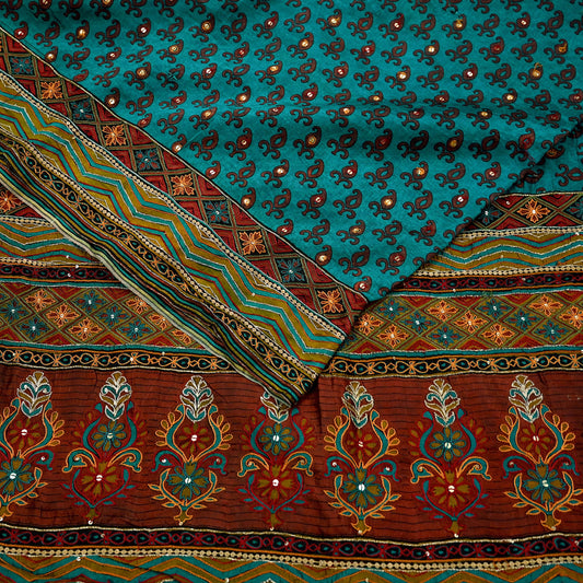 Indian Vintage Sari Green Pure Silk Hand Embroidered Sarees 5Yd Craft Fabric Sewing soft Quilting Crafting Upcycle Ethnic Bollywood sarees