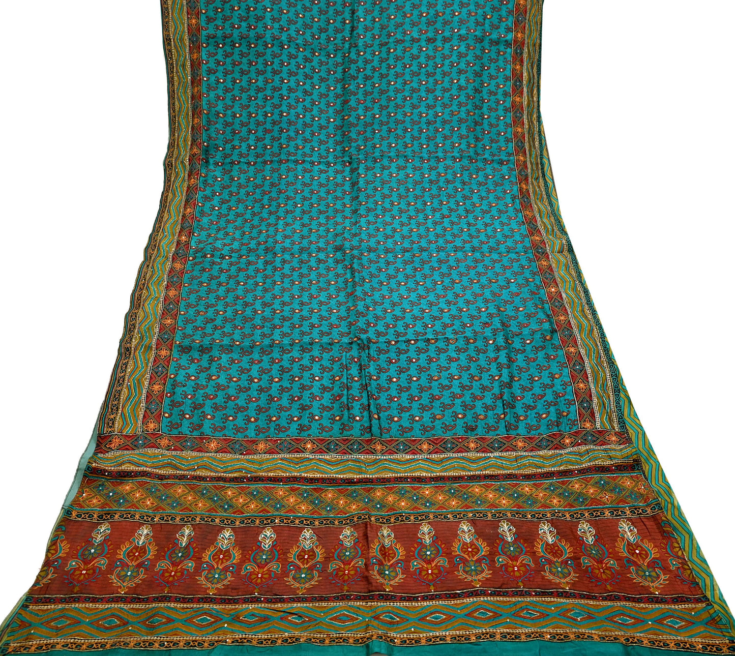 Indian Vintage Sari Green Pure Silk Hand Embroidered Sarees 5Yd Craft Fabric Sewing soft Quilting Crafting Upcycle Ethnic Bollywood sarees