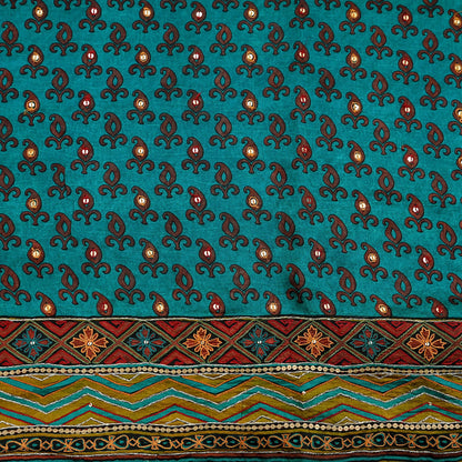 Indian Vintage Sari Green Pure Silk Hand Embroidered Sarees 5Yd Craft Fabric Sewing soft Quilting Crafting Upcycle Ethnic Bollywood sarees