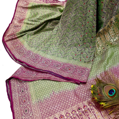 Indian Vintage Sari Heavy Pure Satin Silk Woven Banarasi Brocade Saree Zari 5Yd Ethnic Dress making Crafting Bollywood