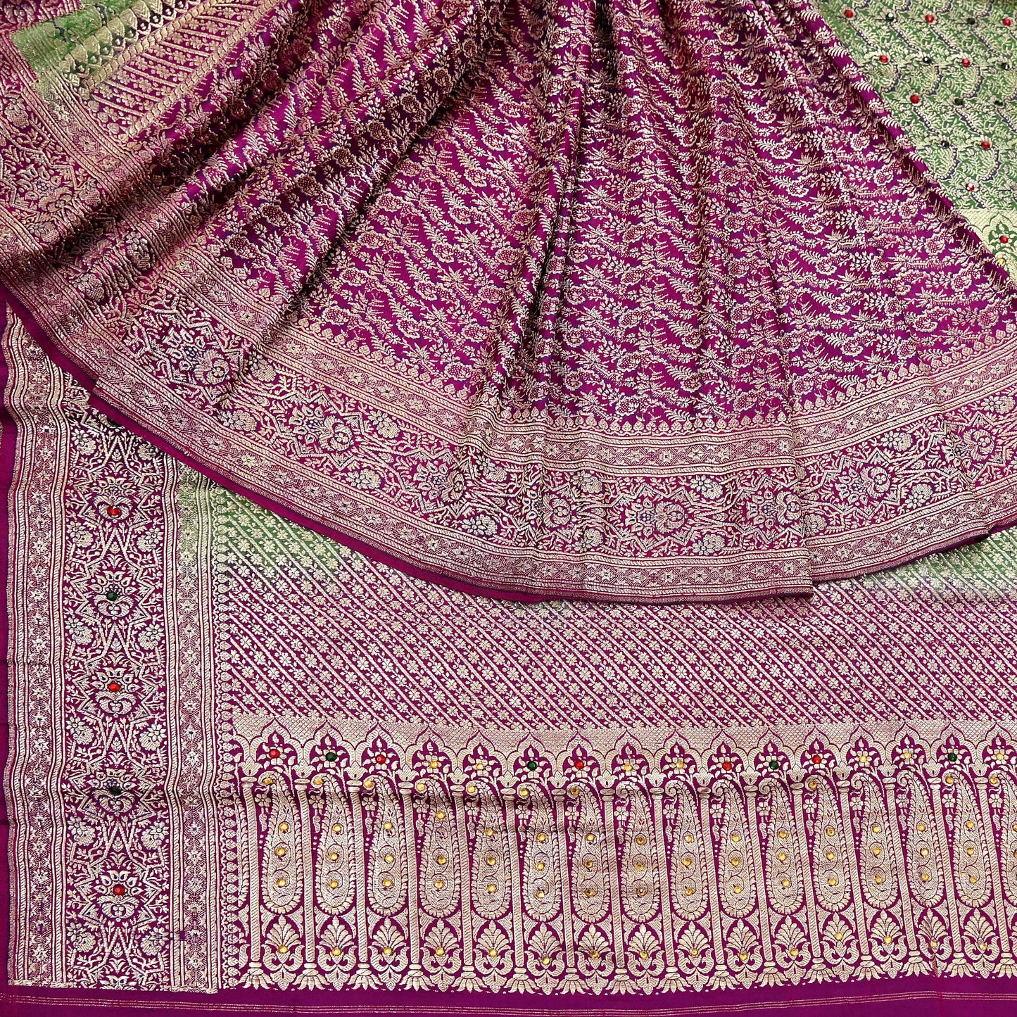 Indian Vintage Sari Heavy Pure Satin Silk Woven Banarasi Brocade Saree Zari 5Yd Ethnic Dress making Crafting Bollywood