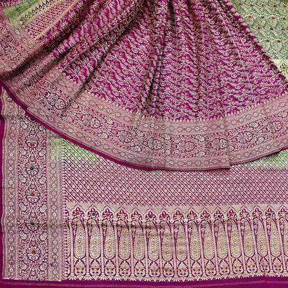 Indian Vintage Sari Heavy Pure Satin Silk Woven Banarasi Brocade Saree Zari 5Yd Ethnic Dress making Crafting Bollywood