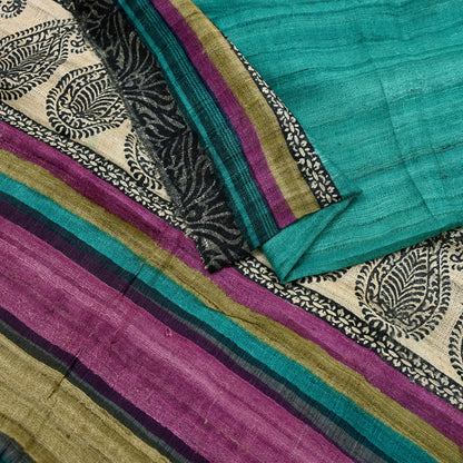 Indian Vintage Green Dupatta Long Stole 100% Pure Khadi Silk Hand Woven/ Printed Scarves Veil Scarf Wrap Hippie Fringes