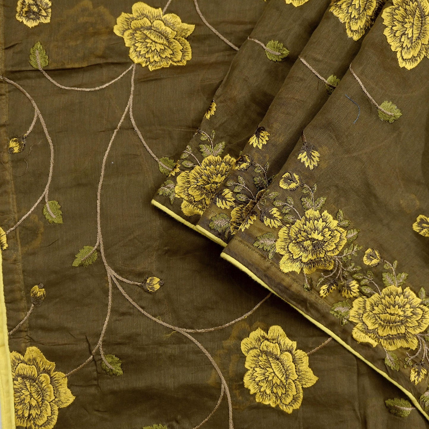 Indian Vintage Dupatta Green Long Stole Pure Silk Embroidered Woven Fabric Scarves Veil Scarf Wrap Soft Hijab Party wear veil