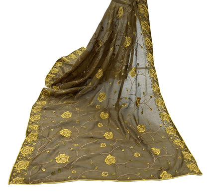 Indian Vintage Dupatta Green Long Stole Pure Silk Embroidered Woven Fabric Scarves Veil Scarf Wrap Soft Hijab Party wear veil