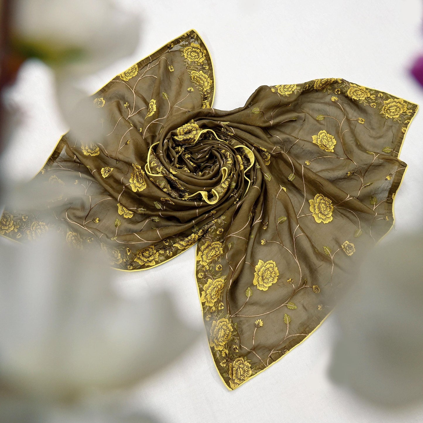 Indian Vintage Dupatta Green Long Stole Pure Silk Embroidered Woven Fabric Scarves Veil Scarf Wrap Soft Hijab Party wear veil