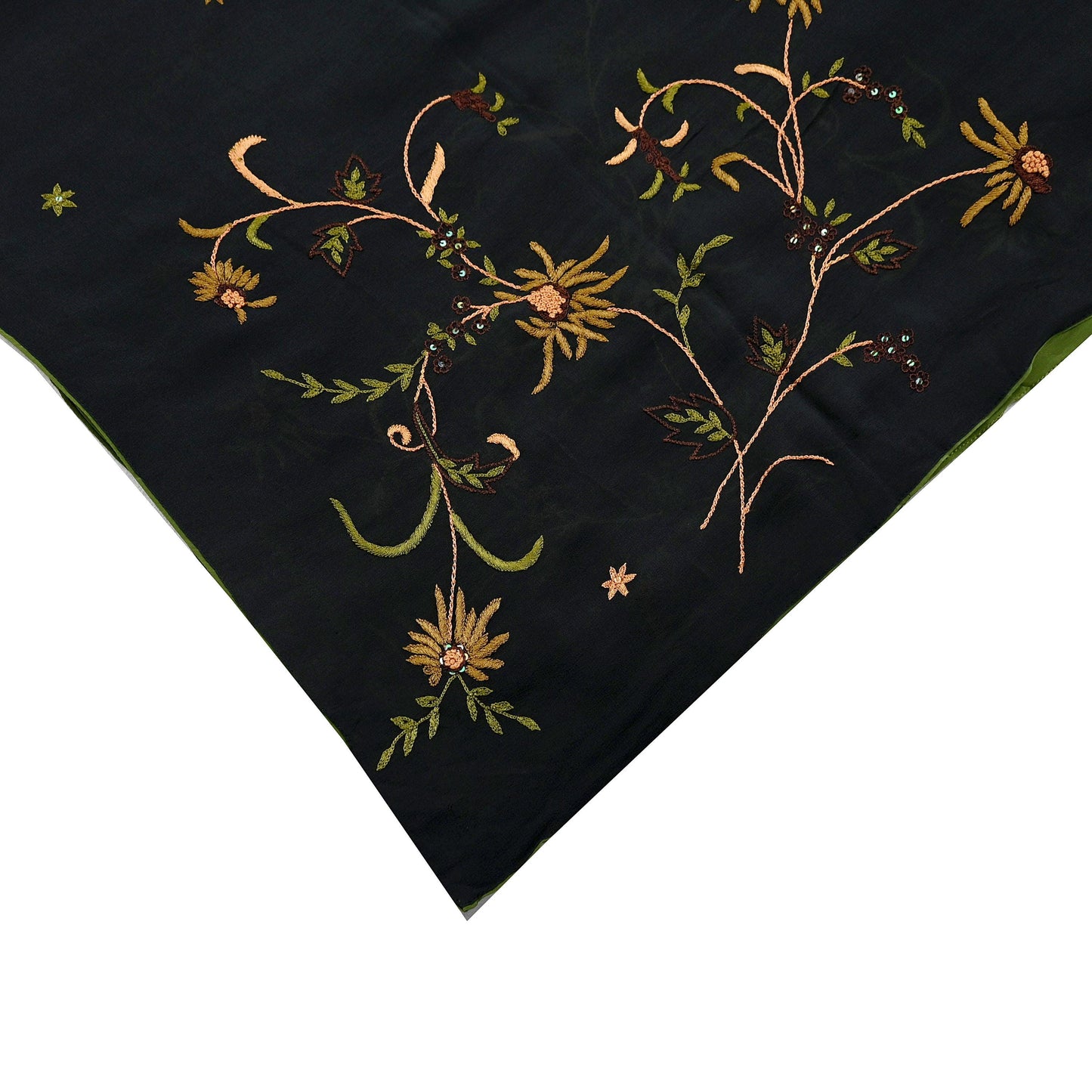 Indian Vintage Dupatta Black Pure Georgette silk Long Stole Hand Embroidered Scarves Stole Veil Wrap