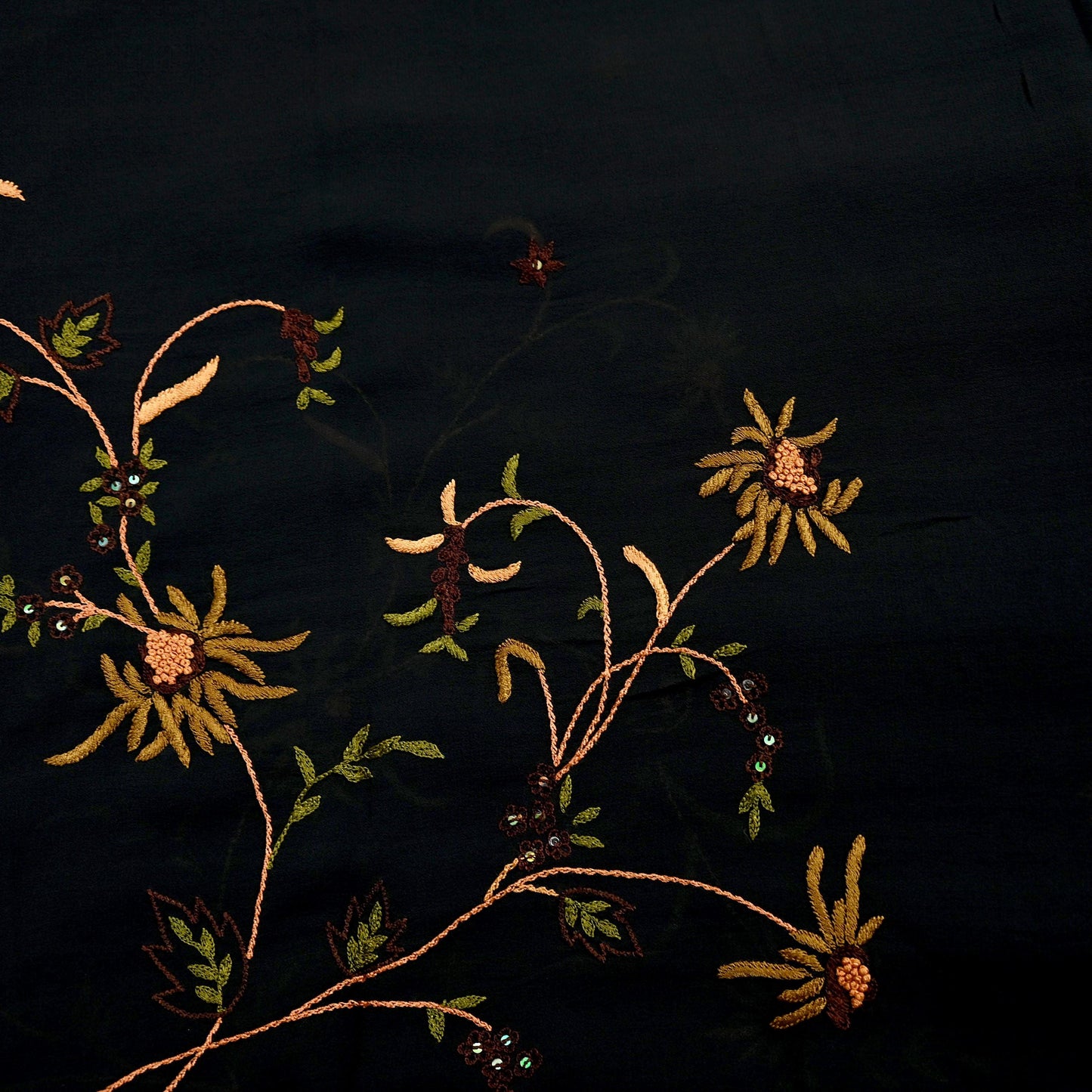 Indian Vintage Dupatta Black Pure Georgette silk Long Stole Hand Embroidered Scarves Stole Veil Wrap